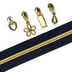 Gold and navy blue zipper